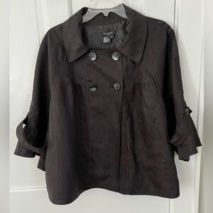 Sandro 100% Linen Black Double Breasted Swing Jacket Blazer 3/4 Sleeves Size XL
